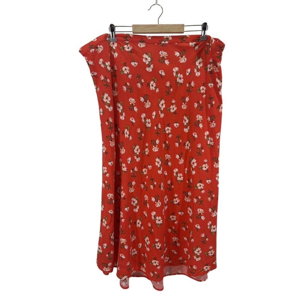 Old Navy Women 3X Red Floral Crepe A Line Midi Skirt New with Tags